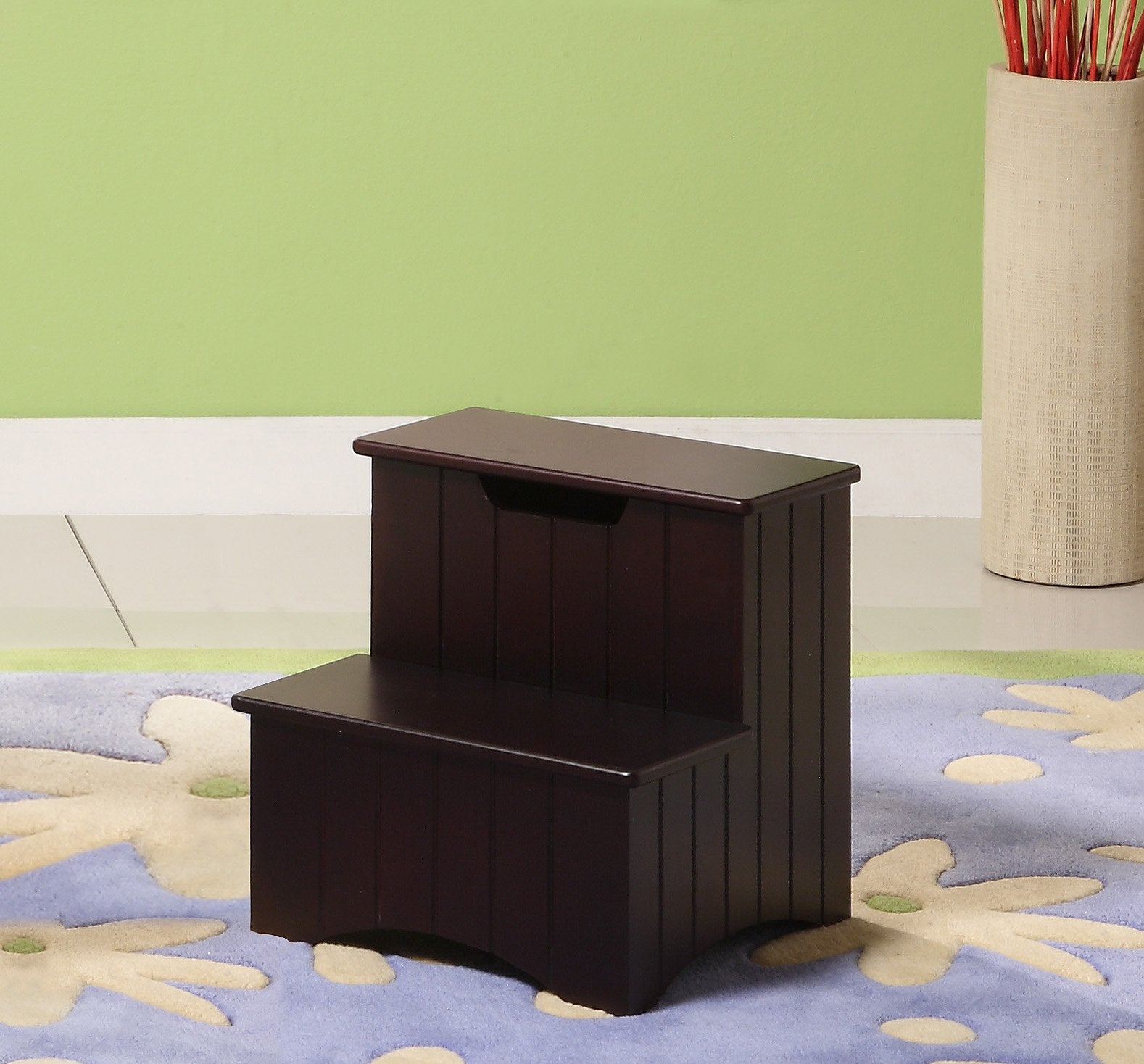 KB Designs - 2 Step Wood Storage Step Stool for Kitchen, Bathroom, Bedroom, Living Room, Cherry
